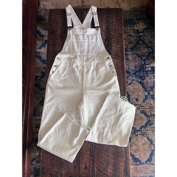 Abercrombie and Fitch Creamy White Wide Leg Denim Jean Overalls/Jumpsuit - Picture 11 of 17